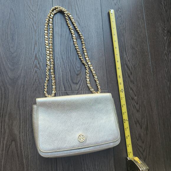 Tory Burch Silver Saffiano Leather Robinson Flap Shoulder Bag - Picture 5 of 7